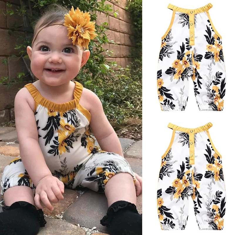 

0-3T Newborn Baby Baby Newborn Girls Flower Sliders Overalls One Pieces Clothing Apparel Set 2018 Summer New Arrival SR222