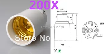 

200pcs B22 to e27 lamp base adapter High quality fireproof PC material LED lamp holder socket converter Free Shipping
