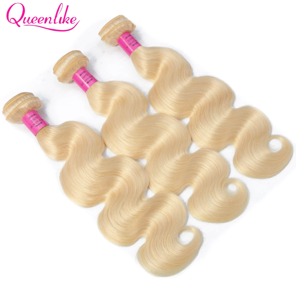 Queenlike Продукты для волос 3 шт. цвет 613 перуанские объемные волнистые волосы пряди Remy светильник медовый блонд человеческие волосы пряди