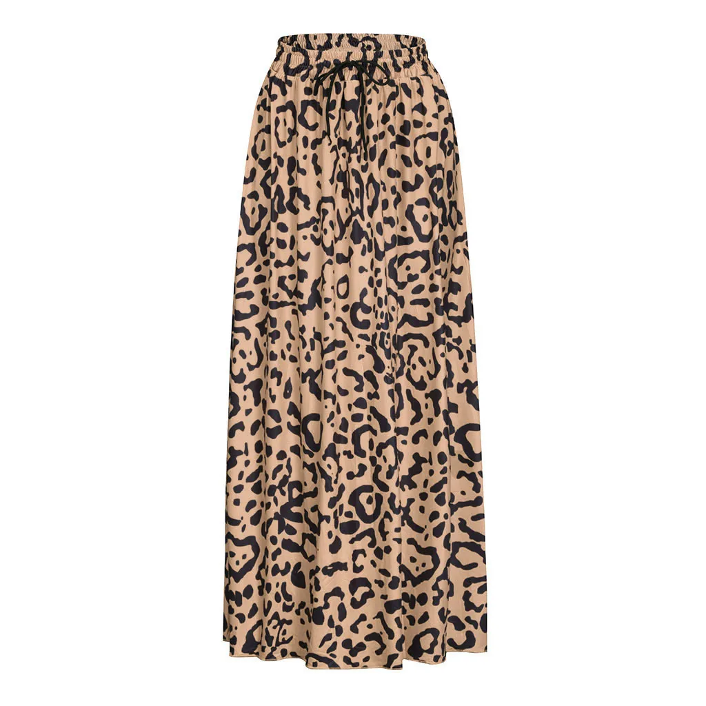 Женская юбка, юбки faldas jupe femme shein saia, Леопардовый принт, длинная Плиссированная юбка с высокой талией, богемная макси юбка#50
