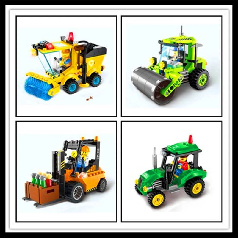 

ENLIGHTEN Sweeper Road Roller Forklift Truck Tractor Truck City Model Building Block Compatible Legoe Children Toys