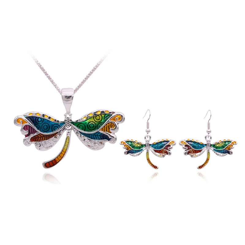 

Turkish Enamel Dragonfly Jewelry Set For Women Vintage Choker Dragonfly Necklace And Earring Set Animal Jewelry Accessories