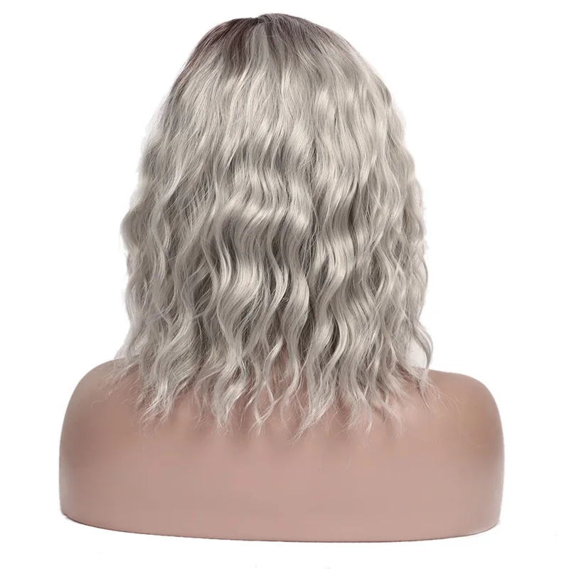 T1B/светло-серый MSI Wigs синтетические красные парики для женщин короткие вьющиеся волосы парик афро Омбре пепельный темный корень натуральные волосы термостойкие - Цвет: T1B/светло-серый