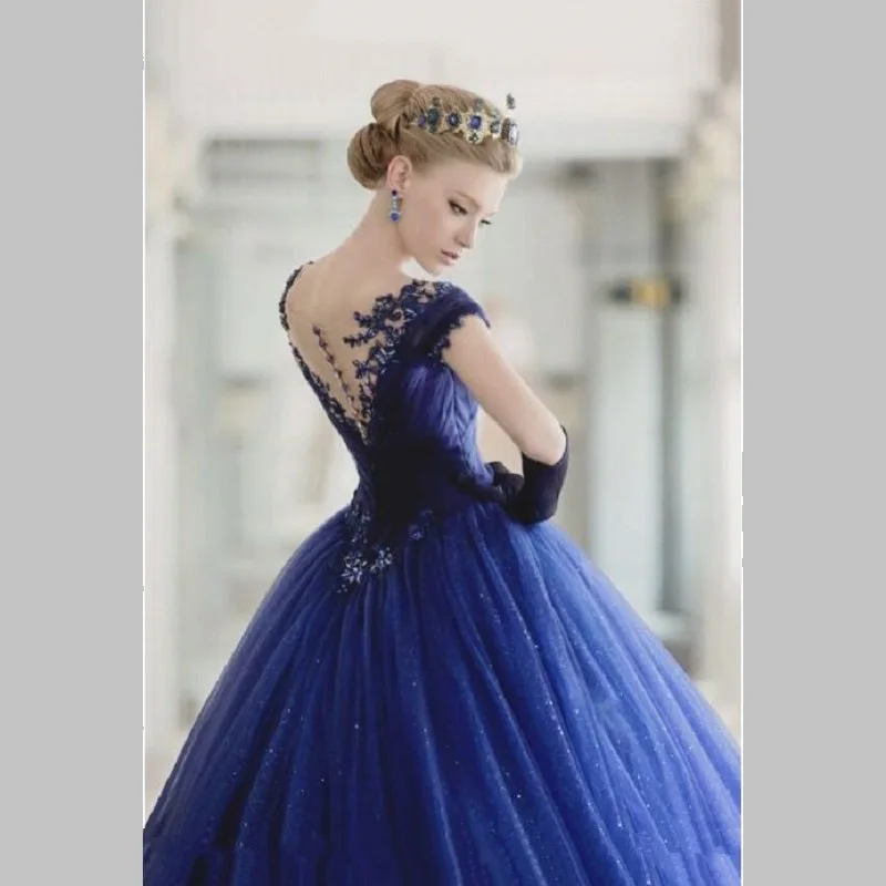2016 новый синий тюль-плеча плеча чистой тюль женской одежды Vestidos платье из платья