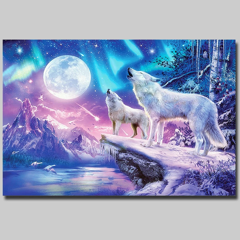 

5D DIY Diamond embroidery Twin moon Wolf Squre and Round Diamond embroidery Cross stitch mosaic Home decoration painting gift