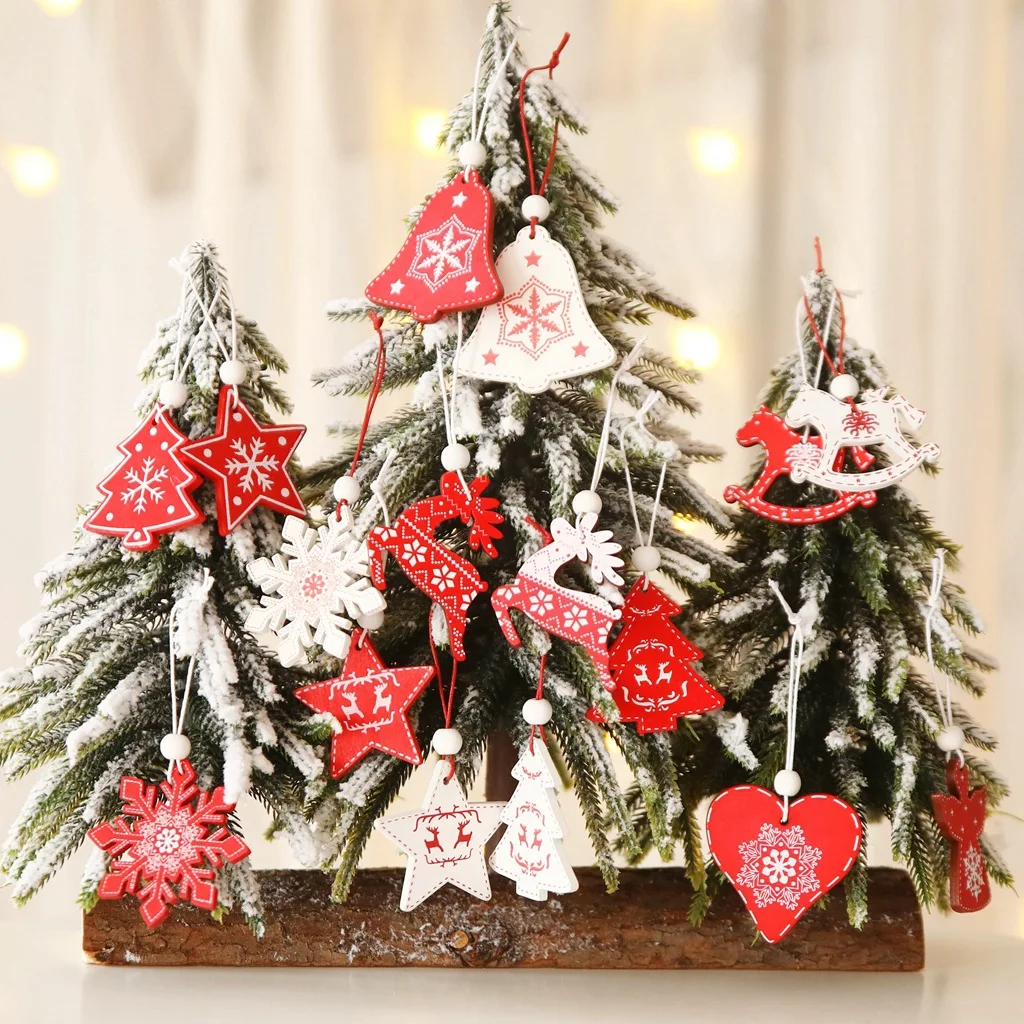 

12pcs/set Wooden Crafts Christmas Ornaments Snowflake Reindeer Christmas Tree Decorations Hanging Pendants Christmas Decorations