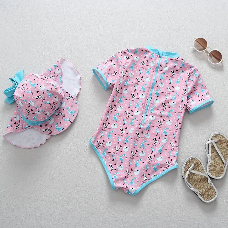 Dollplus/ Милая Одежда Для Купания Девочек преддошкольного возраста для девочек пляжное ванный комплект мультфильм шаблон Купальник Одна деталь Детский комбинезон Розовый