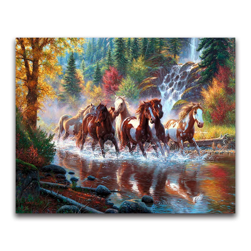 horse 3D DIY Diamond mosaic natural landscape Full square Diamond painting Cross stitch tree full round Diamond embroidery River