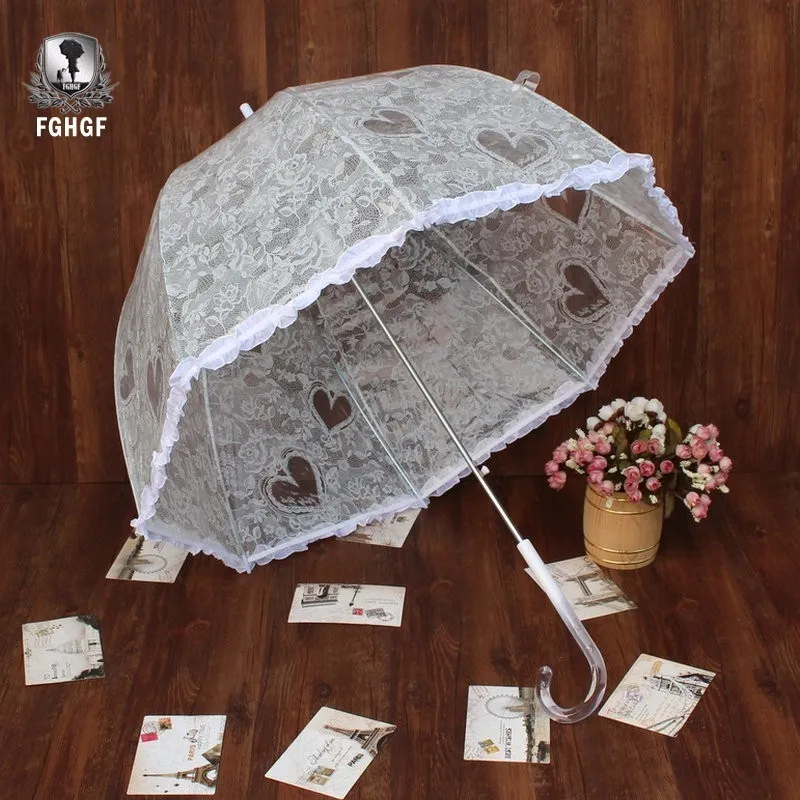 

FGHGF Transparent Clear Lace White Flower Stick Rain Princess Umbrella Parasol Photo Props Shower for Party Wedding Decoration