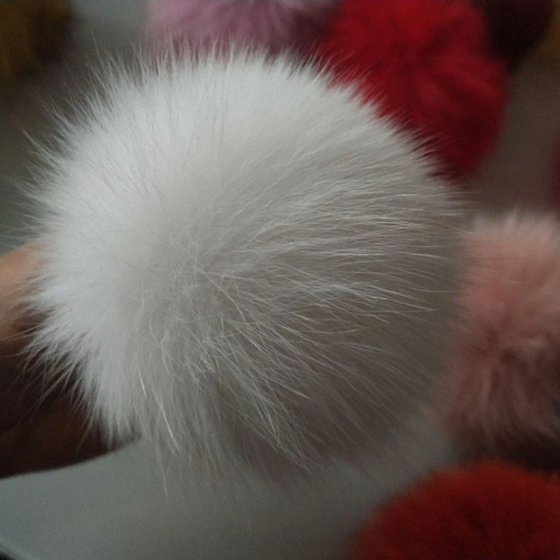 11 см натуральный Лисий мех помпон пушистая DIY зимняя шапка Skullies шапка вязаная шапка помпоны TWF009-pink