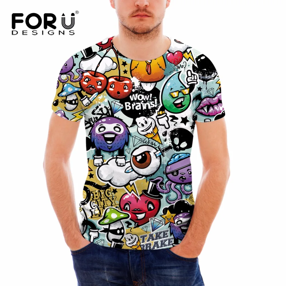 

FORUDESIGNS Sports T-shirts for Men Training Short Sleeve Graffiti Harajuku Printing Mens Dry Fit T Shirt Yoga Shirts Sportswear