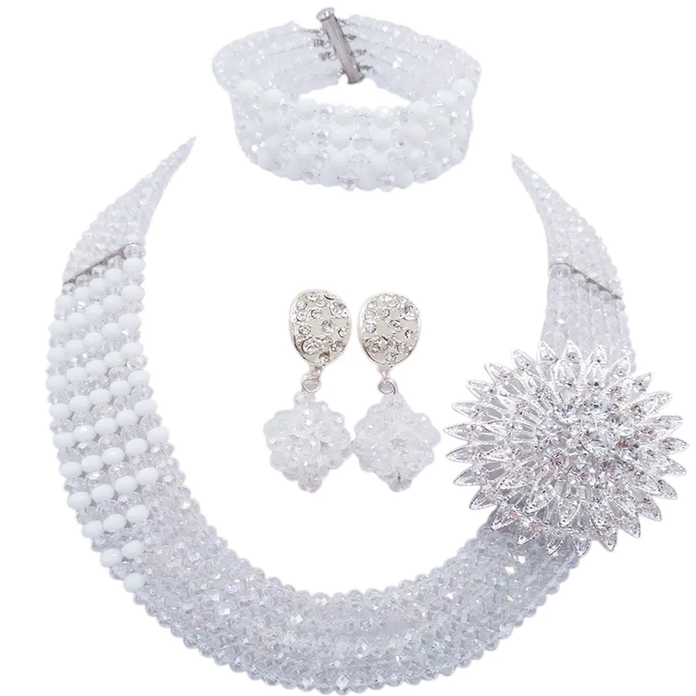 Модный прозрачный AB белый комплект ювелирных изделий из африканских бусин