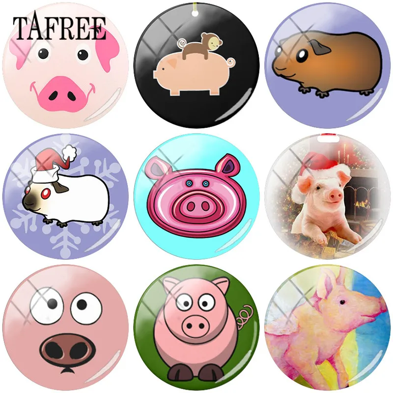 

TAFREE Hot Selling 25mm Pig Pattern Round Handmade Photo Glass Cabochons & Glass Dome Cover Pendant Cameo Settings