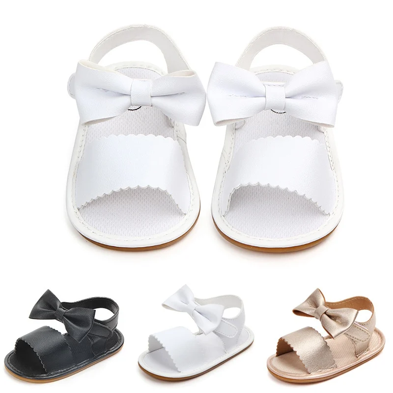 Summer Newborn Baby Girls Shoes Princess Sweet Big Bow First Walkers Crib Kids Open-Toe Slingback Shoes