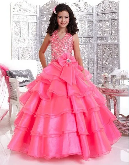 Best price at $144 Cheap Free Shipping Custom Design Princess Dresses Gown Long Prom Dress Pink White Yellow Flower Girl Dress Pageant Ball Party Dresses