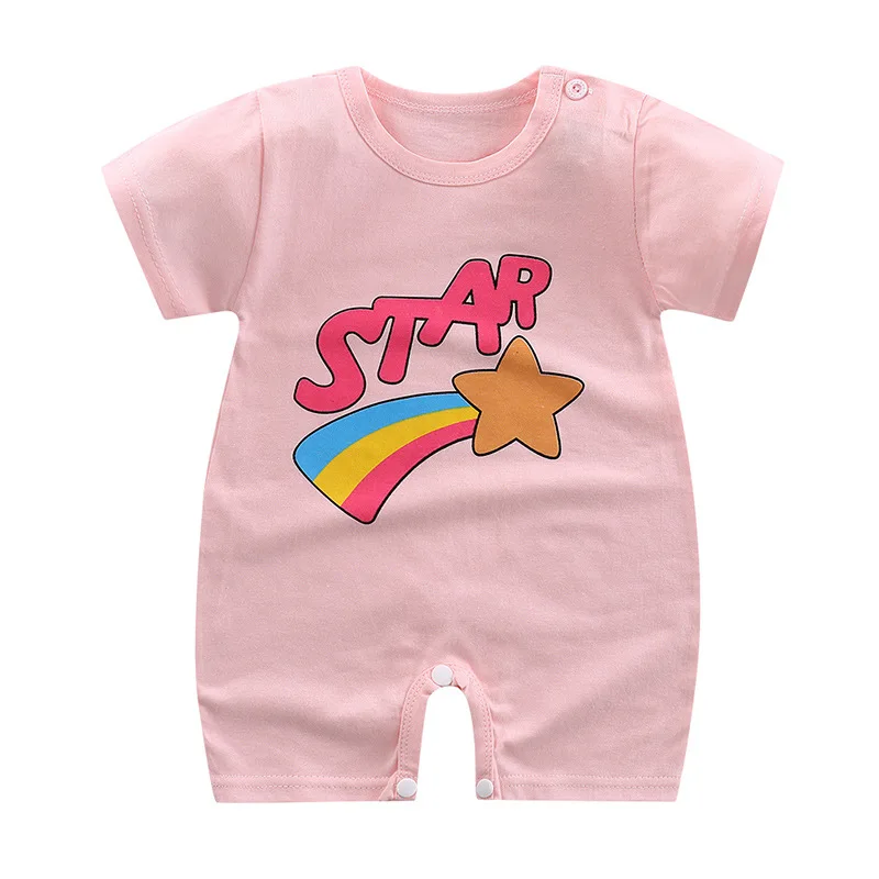 

Spring Summer Infant Baby Boys Girls Cotton Short Sleeve Cartoon Pattern Rompers Cute Comfortable Solid Color 0-18 M Rompers