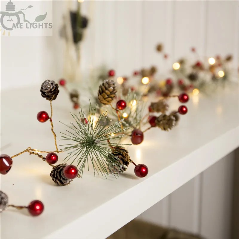 Us 14 99 25 Off Red Berry Garland Lights Led Copper Fairy Pinecone String For Xmas Holiday Tree And Home Decoration In