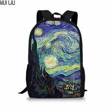 Индивидуальные Винсента Ван Гога Звездная ночь печати школьные сумки мальчиков девочек рюкзаки начальной школы студентов Shoolbag повседневная детская