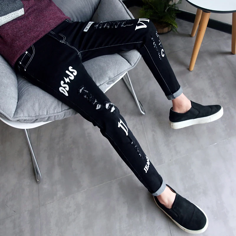 Spring Pants Men 9 Nine Pants Men Korean Body Repair Jeans Men's Tide Black Mens jeans MC145 Spring Pants Men 9 Nine Pants Men Korean Body Repair Jeans Men's Tide Black Mens jeans MC145