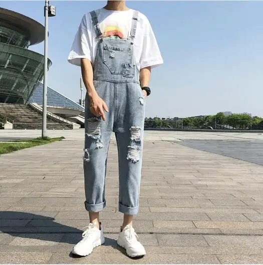 S-XXL! Летнее направление, индивидуальность, бренд, вымытые дырки мужские джинсы Nine брюки Harajuku стиль Мужские и женские модели нагрудник брюки