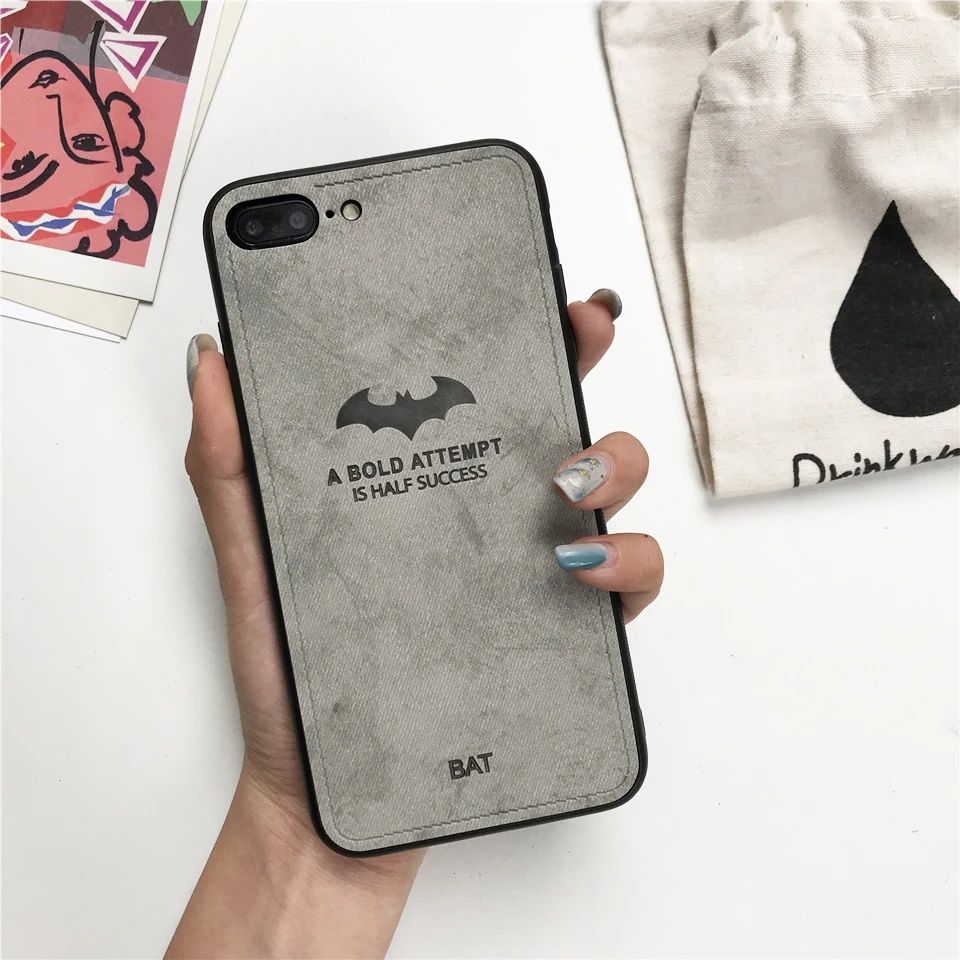

Fabric Vintage bat Cloth Art Case For iphone 7 Plus XS MAX XR X SE 5 5s 6 6s 8 Cover XiaoMi 8 SE A2 Lite A1 RedMi 6A 5A Note 4X