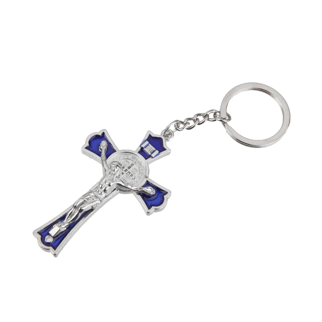 Blue Cross Crucifix Jesus Christ Keyring Holy Religious Key Ring Keychain Gift Chains Fashion Jewelry