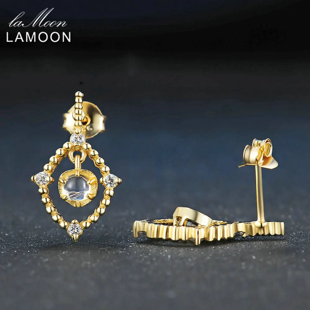 Lamoon 4mm Natural Ligth Blue Moonstone 925 sterling-silver-jewelry Stud Earring S925 LMEI051