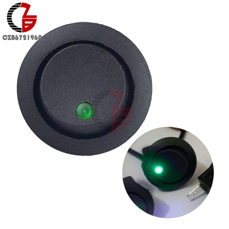 

10PCS AC 125V/250V Green Car Round Dot LED Light Rocker Toggle Switch 3 Pins