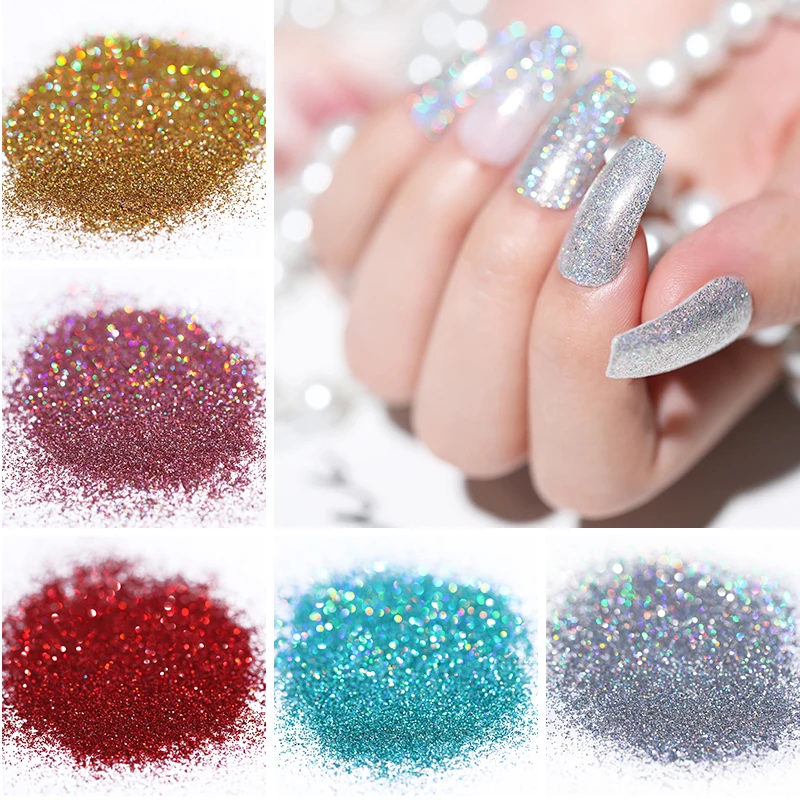 

10gg Holographic Glitter Powder Shining Sugar Laser Nail Glitter Dust Powder for Gel Nail Polish Nail Art Decorations DIY