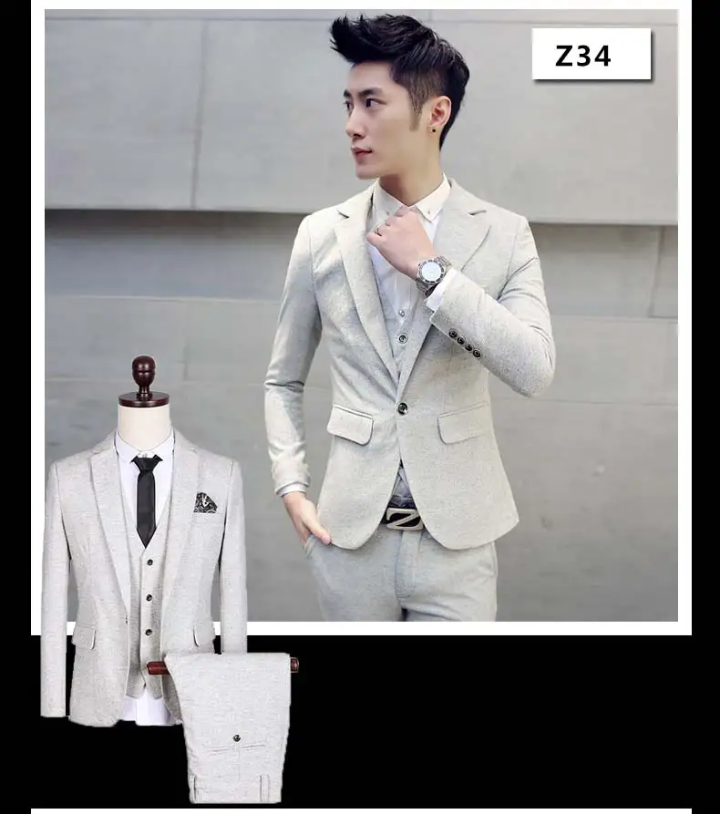 Костюм homme Корейская корейская мода; Слим подходит 3 шт. мужские костюмы повседневные деловые свадебные костюмы для мужчин manteau homme