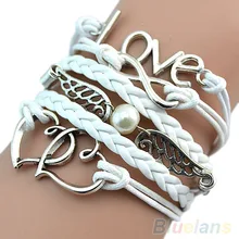 Bluelans винтажный знак бесконечности любящее сердце Крылья Ангела ручной работы плетеный браслет манжета