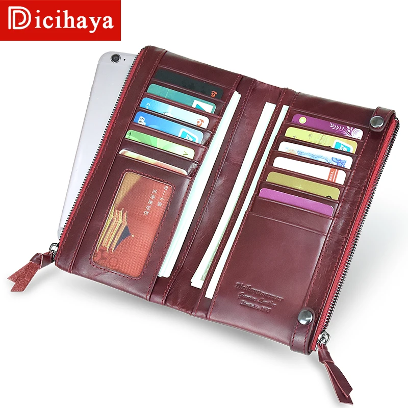 DICIHAYA Long Luxury Brand Women Wallets Double Zipper Genuine Leather Wallet Female Purse Clutch Money Women Wallet Coin Purse