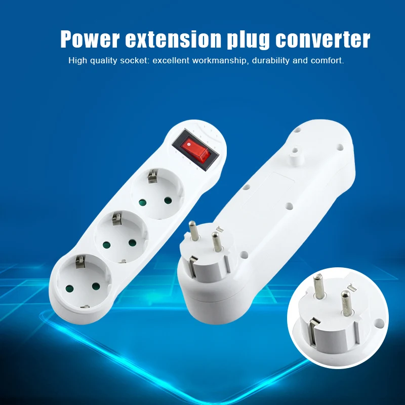 

16A 250V 3-Way EU Socket Adapter Plug with Switch for Home Hotels Restaurants Conversion Plug Power Adapter HTQ99