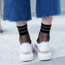 1 пара Летние для женщин обувь для девочек в полоску ажурные носки до щиколотки мягкая сетка короткие носки черный/белый