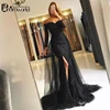 Black Muslim Evening Dresses 2022 Mermaid 3/4 Sleeves Lace Beaded Slit Tulle V-Neck Dubai Kaftan Saudi Arabic Long Evening Gown ► Photo 3/4
