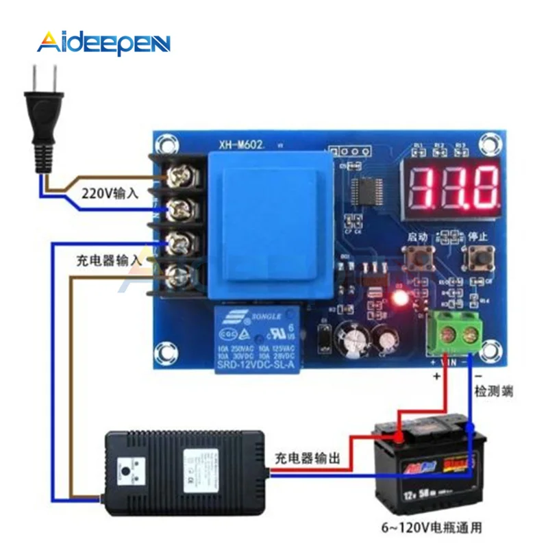 XH-M602 светодиодный цифровой контроль 3,7-120 В литиевый контроль зарядки аккумулятора модуль контроль заряда батареи переключатель защиты