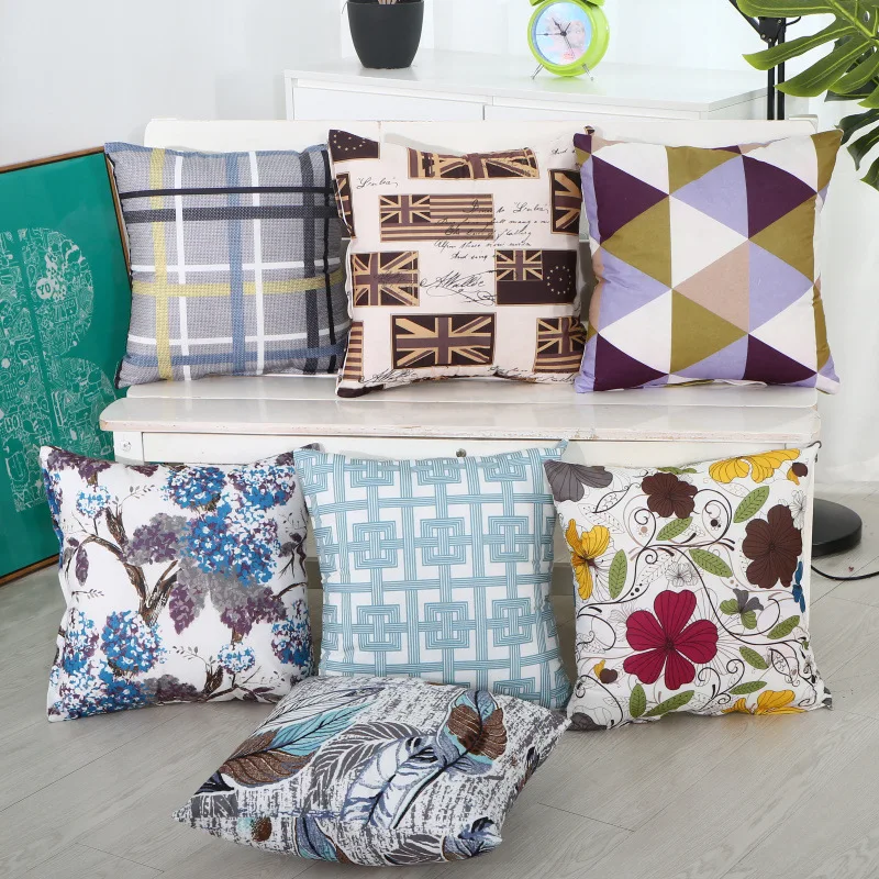 

45*45 Geometry Printed Plaid Flowers Cushion Cover Home Office Throw Decorative Pillows Cover Coussin De Salon