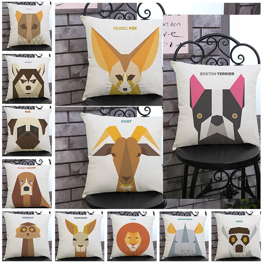 Geometric Animal Pillow Case Home Decor Lion Tiger Husky Kangroo Sofa throw pillow cushion covers Creative Pillow Covers