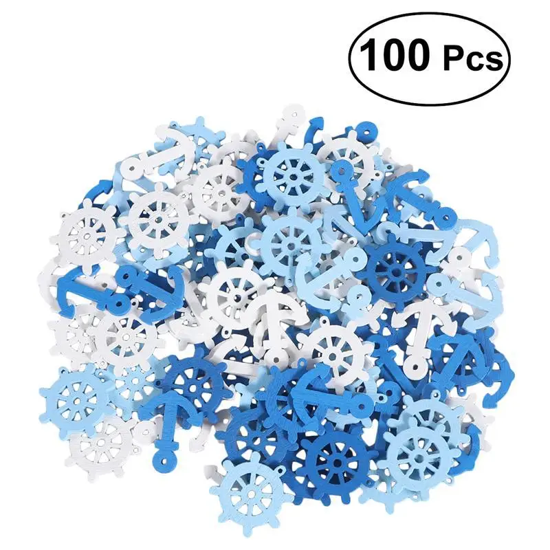 

100pcs Anchor and Helm Wooden Pendants Scrapbooking Home Embellishments Decorative Buttons (Random Color)