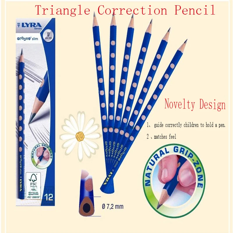 

1 pc correction writing posture grip position shetch lyra groove slim hole triangle HB pencil for school kids beginner supplies