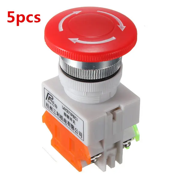 5Pcs/Lot NC N/C DPST Emergency Stop Switches Push Button Switch