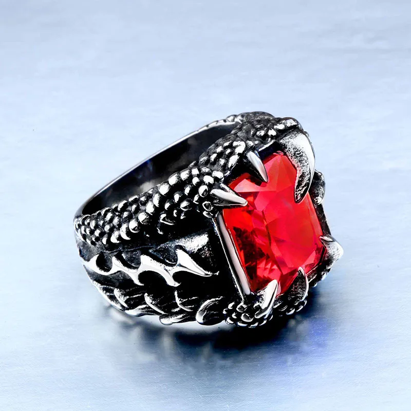Крутое кольцо-коготь дракона с красным/синим/черным камнем из нержавеющей стали CZ Кольцо мужское Hiqh качество ювелирные изделия цена BR8-178 - Цвет основного камня: red colour