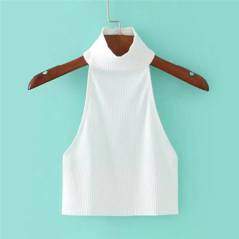 Women Sexy Knitted Crop Top Tube Neck High Collar Bustier Vest Strapless Tops Summer Solid Sleeveless backless Tank Camis Feamle
