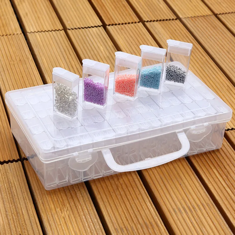 Plastic Transparent Storage Box 64 Grid Rhinestone Embroidery Stone