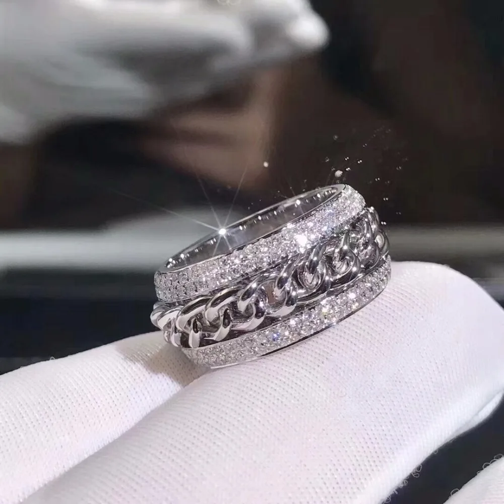 Cena Sparkling New Arrival luksusowa biżuteria 925 srebro oszałamiająca 5A jasny biały cyrkon CZ kobiety ślub obrotowy pierścień chiny