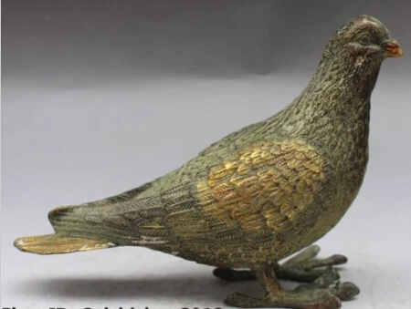 

JP S0167 10" Folk Chinese Feng Shui Bronze Gilt Carving Animal Bird Pigeon Dove Sculpture