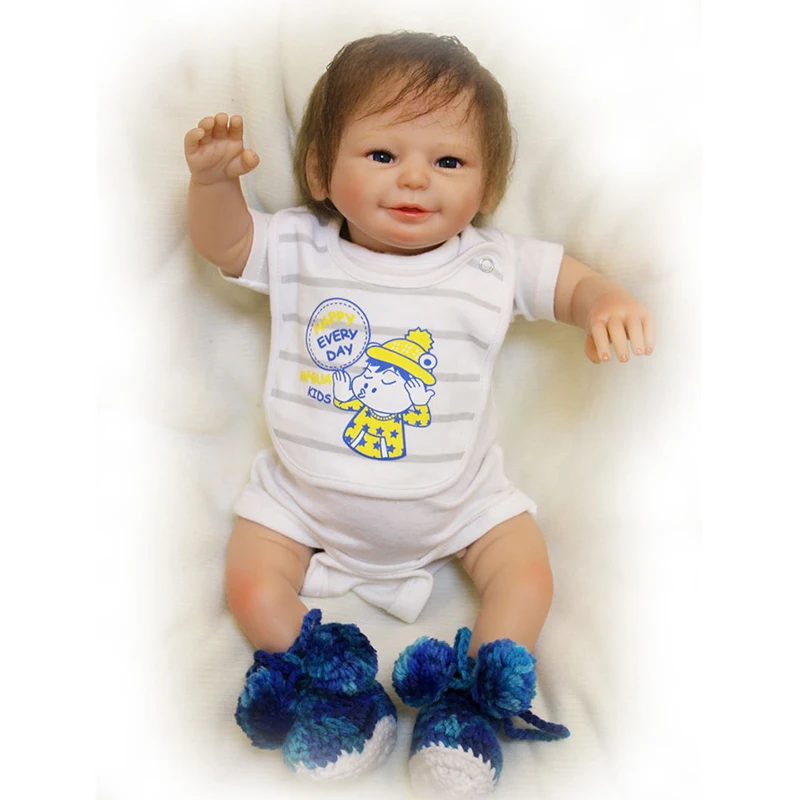 22'' Smile Baby Dolls with Woolen Shoes Handmade Safe Silicone Touch