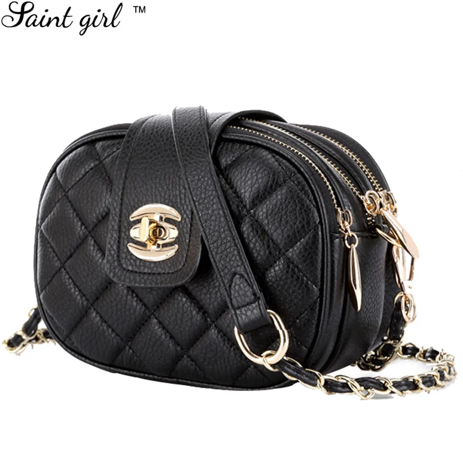 Saint Girl 2016 New Three Zippers Chain Plaid Women Messenger Bags