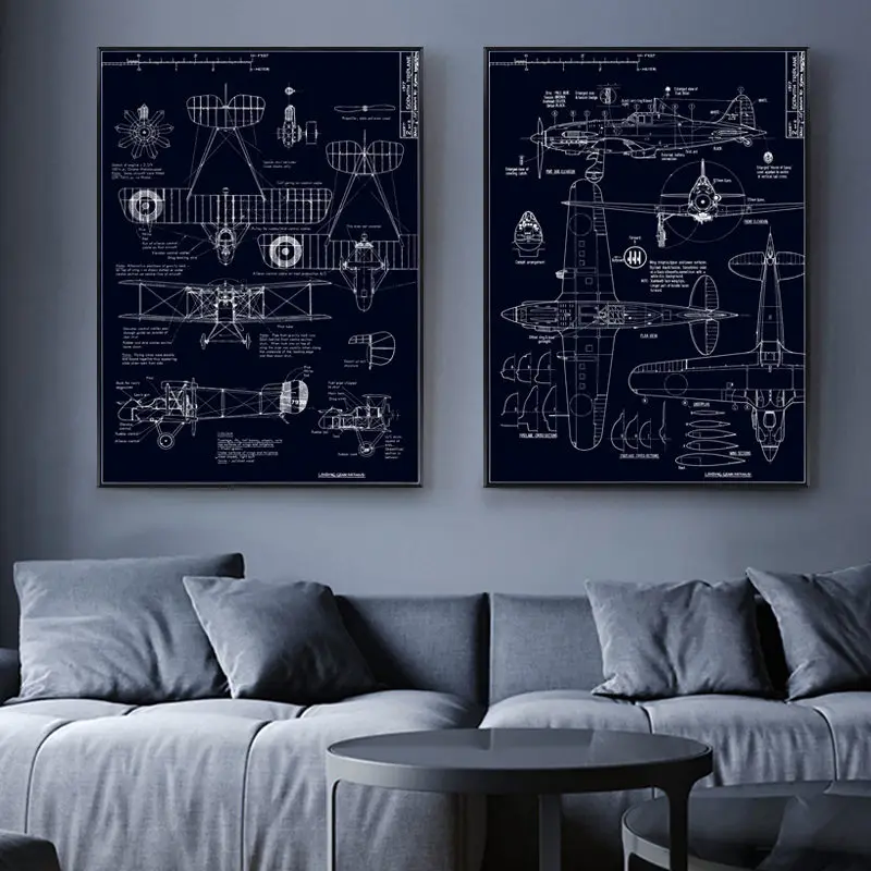 

Aircraft Structural Chart Picture Home Decor Nordic Canvas Painting Wall Art Plane Retro Decor Posters and Print for Living Room