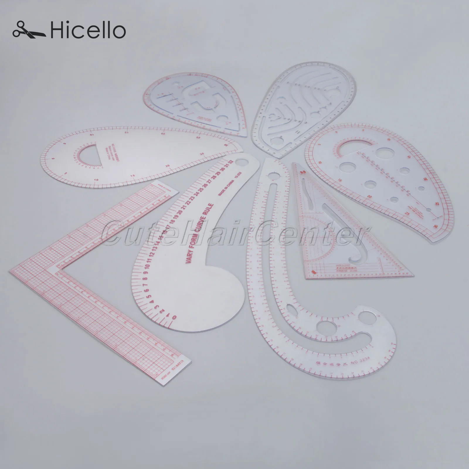 

Sewing Ruler Tailor Curve Ruler Plastic Cutting Clothing 8 shapes Drawing Craft tool Square Triangle-shape Water Drop Hicello